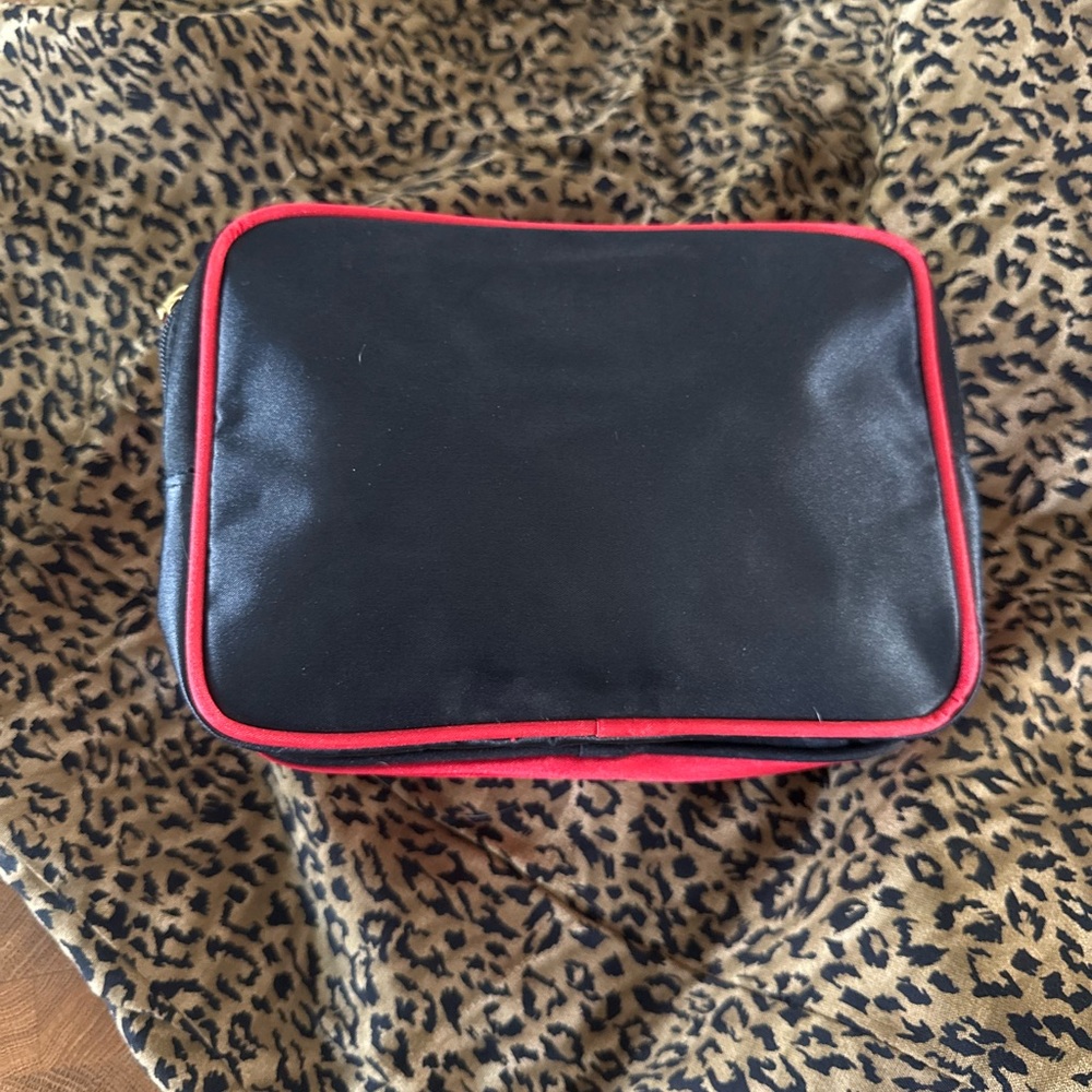 YSL Beautu vintage makeup bag- Black and Red Zip Pouch with Gold Medallion Charm - Picture 4 of 9